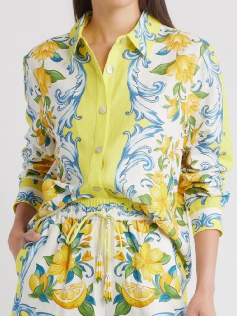 FARM Rio Sicily Scarf Linen Blend Button-Up Shirt Size Small NWT